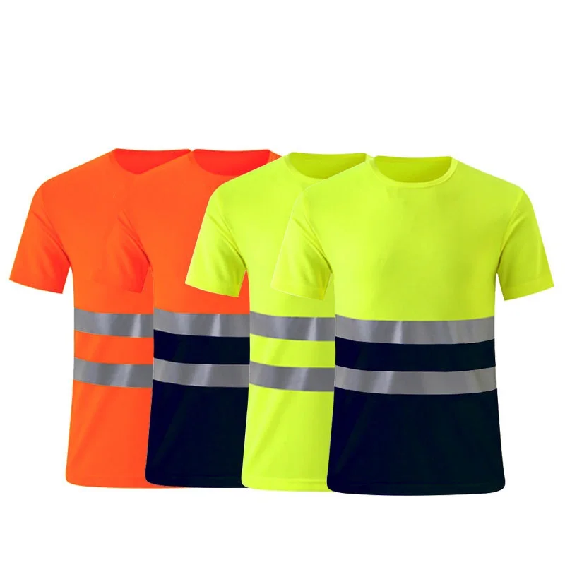 High Visibility Night Reflective Work Clothes Safety T-shirt Quick Drying Short Sleeve Construction Outdoor Protective Workwear