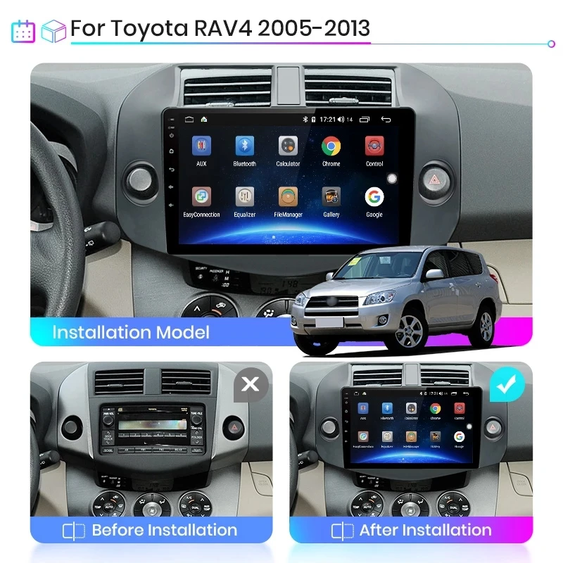 Car Stereo Radio for Toyoya RAV4 2005-2013 with 9inch Android 11 System Big Screen WiFi FM GPS Navigation Video mp5 Player