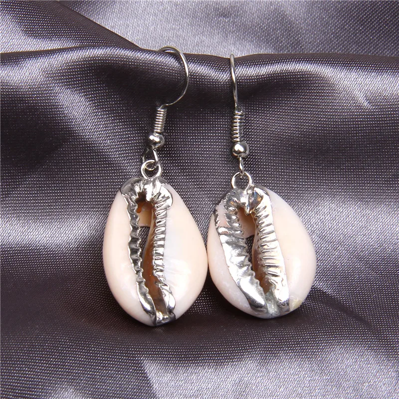 Natural Sea Shell Statement Conch Drop Earrings Beach Earrings Silver Color Hook Eardrops Women Cowrie Danglers Jewelry Gifts