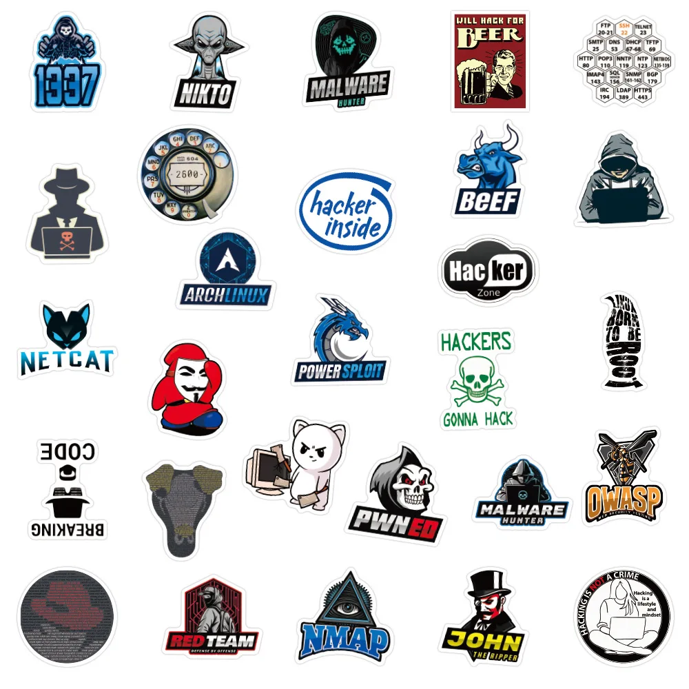 10/30/50pcs Hacker Programming Stickers DIY Waterproof Laptop Phone Skateboard Fridge Guitar Luggage Car Kids Sticker Decals Toy