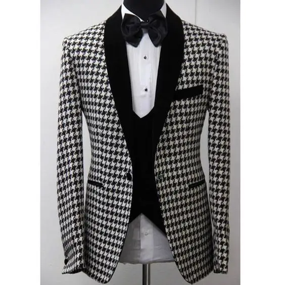 SZMANLIZI MALE COSTUMES Mens Suits 2022 Morning Dinner Party Prom Tuxedo Houndstooth Groom Wedding Suit For Men Best Man Blazer