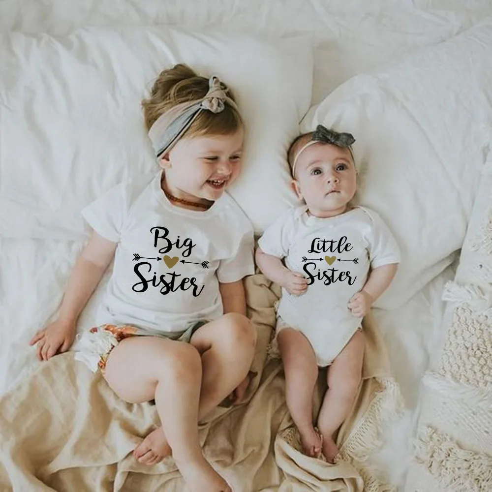 Big Sister Shirt Girl\'s Toddler Tshirt Big Little Shirt Little Sister Outfit Children Tshirt Baby Romper Family Look Anouncement