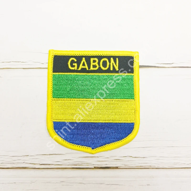 Gabon National Flag Embroidery Patches Badge Shield And Square Shape Pin One Set On The Cloth Armband Backpack Decoration Gifts