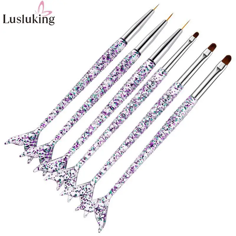 3 قطعة/المجموعة حورية البحر مقبض مسمار الفن بطانة الرسم UV هلام تمديد فرشاة الأظافر DIY نمط تصميم رسم خط القلم مانيكير أداة