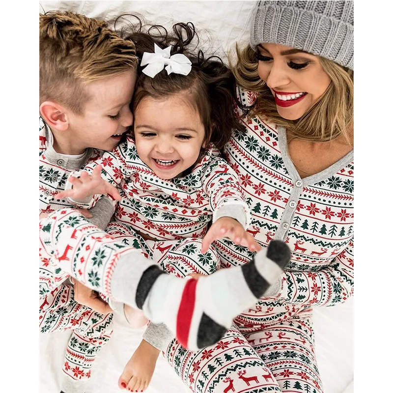 Family Matching Christmas Pajamas Set Casual Nightwear Family Set Print Long Sleeve Top+Pants Autumn Winter Sleepwear