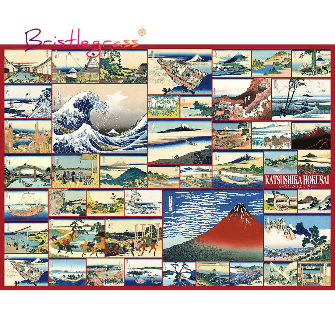 

BRISTLEGRASS Wooden Jigsaw Puzzles 500 1000 Piece Ukiyoe Mount Fuji 36 Views Hokusai Educational Toy Collectibles Painting Decor