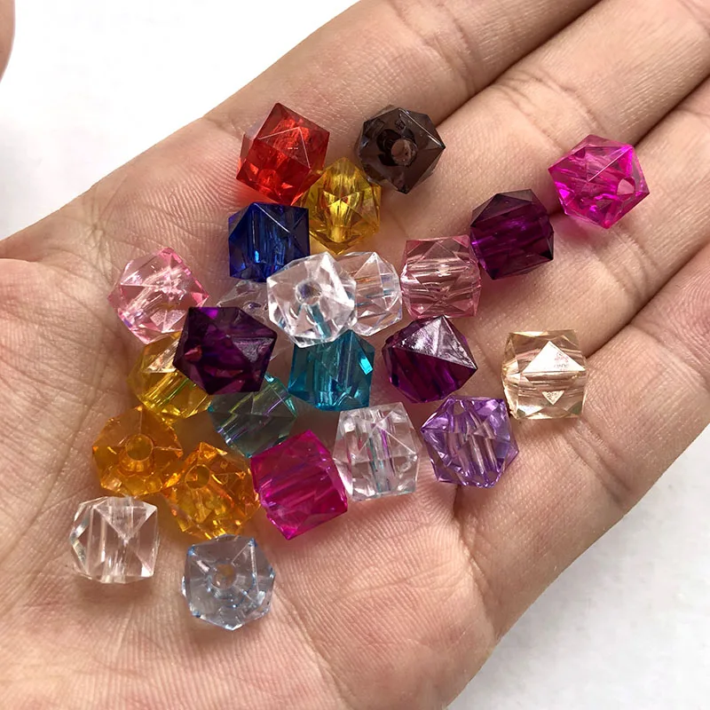 100pcs/pack Acrylic Square Loose Beads 10mm Faceted Clear Cube Beads DIY Jewelry Findings Bracelet Craft Making