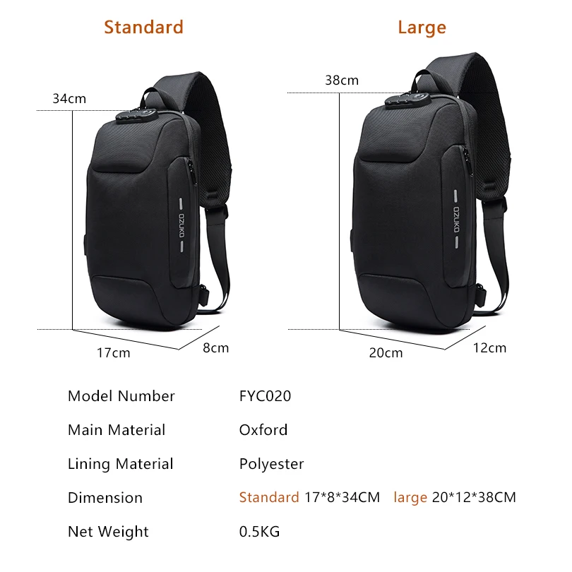 Fy Multifunction Messenger Bags Crossbody Bag for Men Anti-theft Shoulder Sling Chest Bag Pack Male Waterproof Short Trip 2021