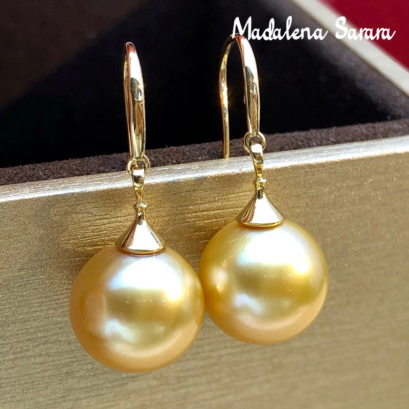 MADALENA SARARA 10-11 Southsea Gold Saltwater Pearl 18K Women Earrings Simple Hook Style Au750  100% Guaranty