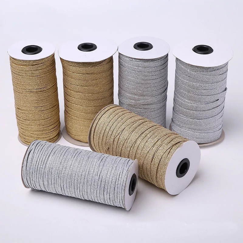 5yards 3mm 6mm 9mm Gold Silver High Elastic Sewing Elastic Band Fiat Rubber Band Waist Band Stretch Rope Elastic Ribbon