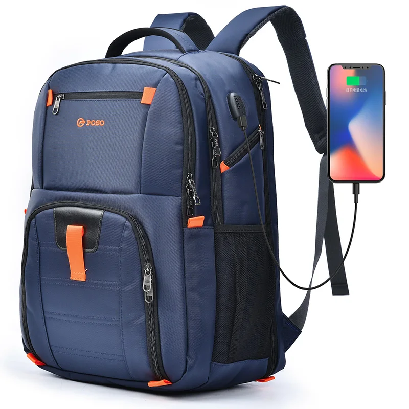 Mochila para ordenador portátil de 17,3 pulgadas con carga USB para hombre, bolsa de viaje de negocios de gran capacidad