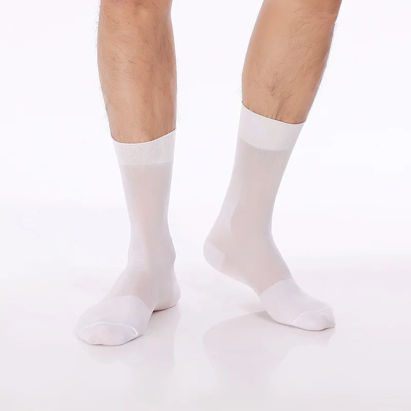 Men Thin Dress Socks Silk Sheer Trouser Sox Work Wear Business Nylon Sock Mid-Calf /Over the Calf Liner