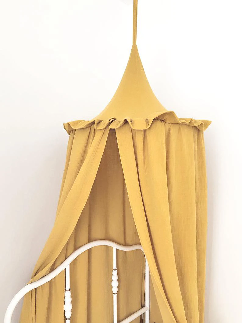 

Muslin Hanging Canopy with Frills Cotton Crib Kids Room Deco Baldachin Bed Curtain for Nursery