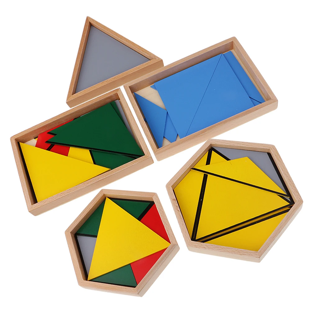 Wooden Montessori Constructive Triangles Triangle Matching Toy Rectangular Pentagon Infant Kids Early Learning Educational Toy