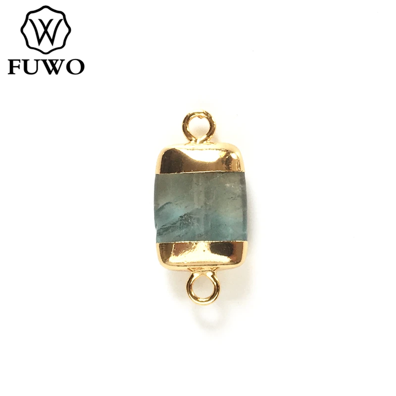 FUWO Natural Fluorite Connecter Pendant With Gold Brass Plated Polished Geometric Design Semi Precious Jewelry Wholesale PD329