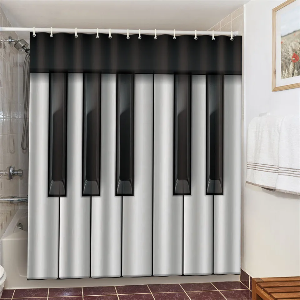 Piano Keys Shower Curtain Waterproof Polyester Fabric Music Lovers Bathroom Curtains with 12pcs Hook Ring douche gordijn zasłony