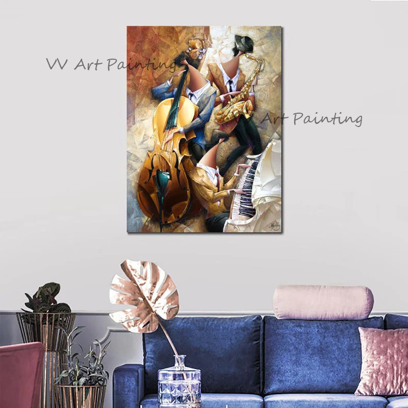 Christmas Gift Handmade Man Oil Paiting Abstract Wall Art Canvas Music Wall Picture For Living Room Home Decor Saxophone Violin