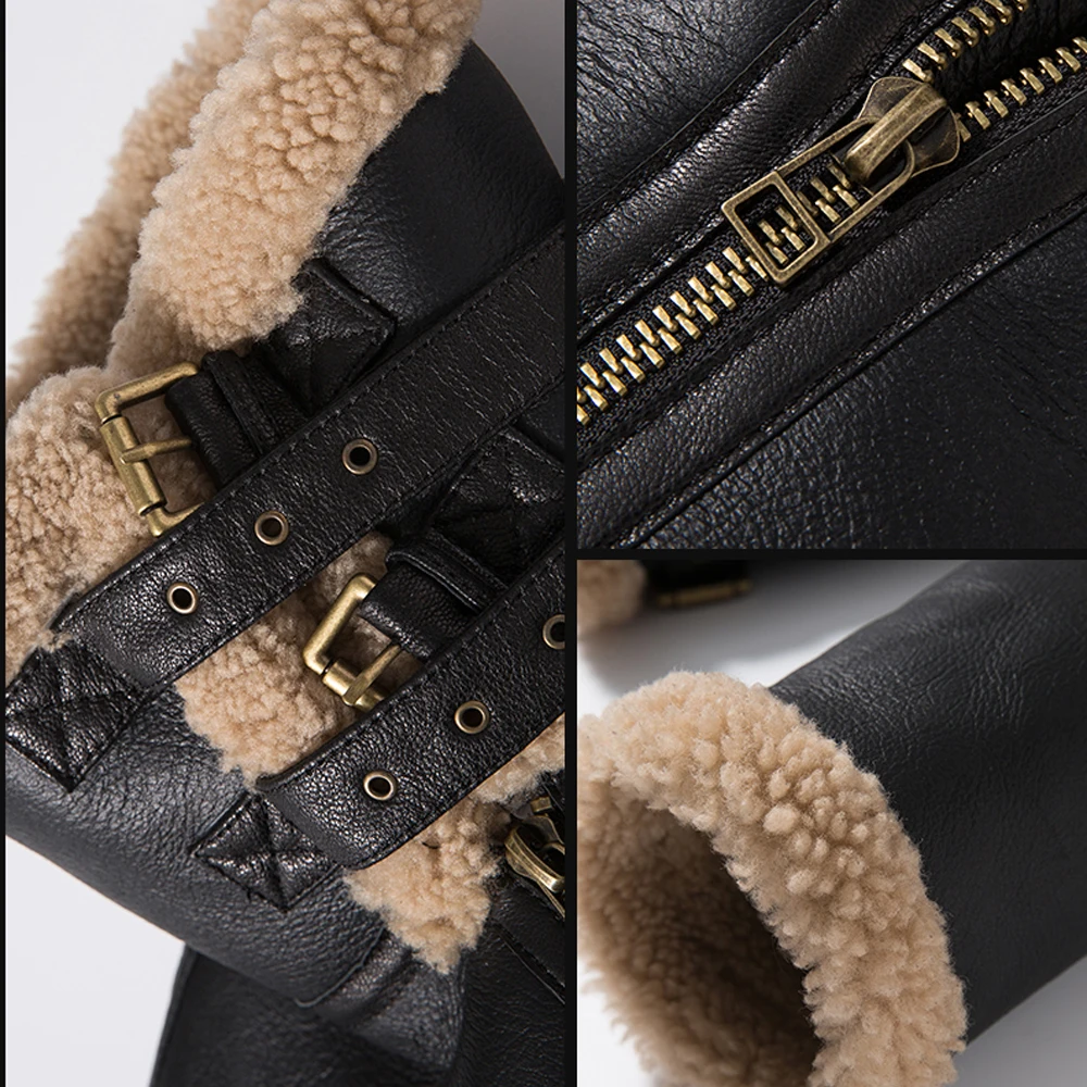 LUHAYESA Fashion Top Quality Sheepskin Fur Shearling Jacket Black Thick Genuine Leather Slim Warm Winter Fur Coat Real