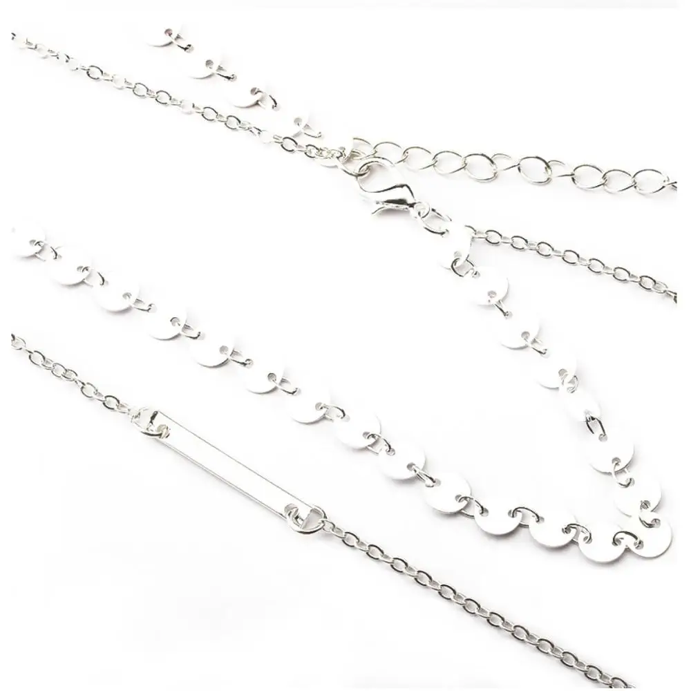 Sexy Multi Layer Necklace Coin Chain Choker Extended O chain with Square Bar Charm silver color gold color plated for Women Gift