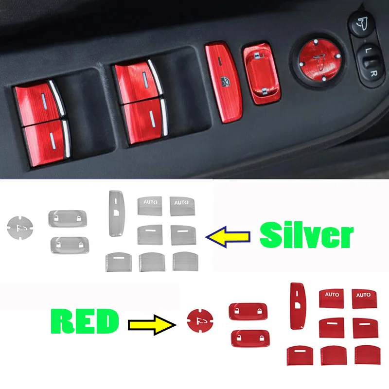 

For Honda Civic 10th 2016 2017 2018 2019 2020 11pcs Silver Red Door Window Lift Switch Sequin Lid Cover Trim