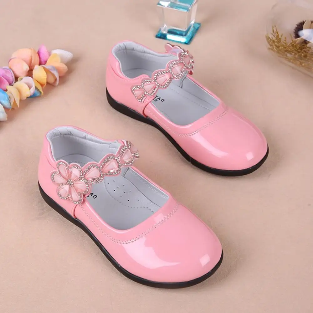 Girls Leather Princess Shoes Children Kids Girls Party Dance Perform Flower Breathable School Flat Shoes Crystal Casual EUR26-38