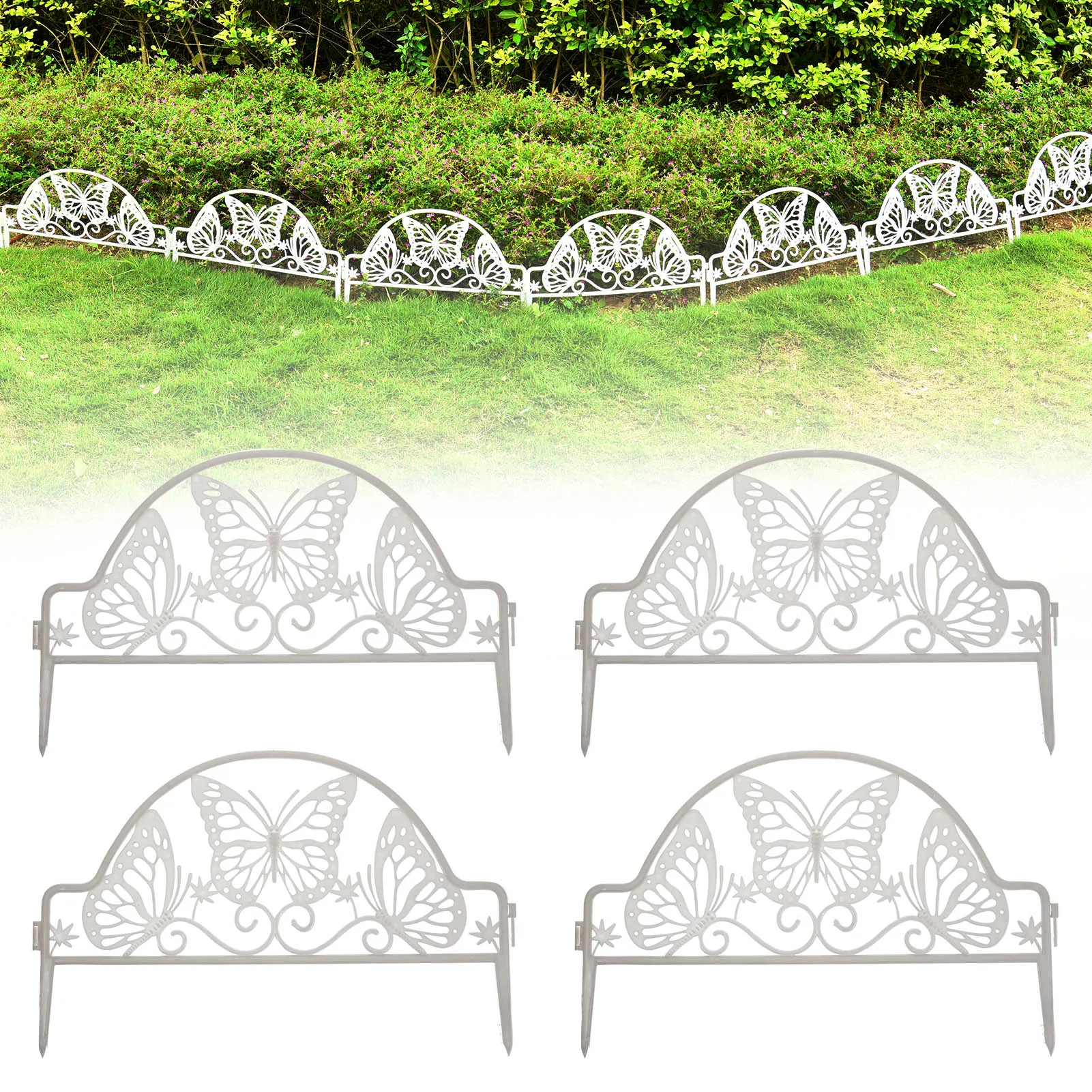 4PCS Plastic Picket Fence Disassembled Splicable Garden Border Edging For Outdoor Butterfly Lawn Wedding Decoration