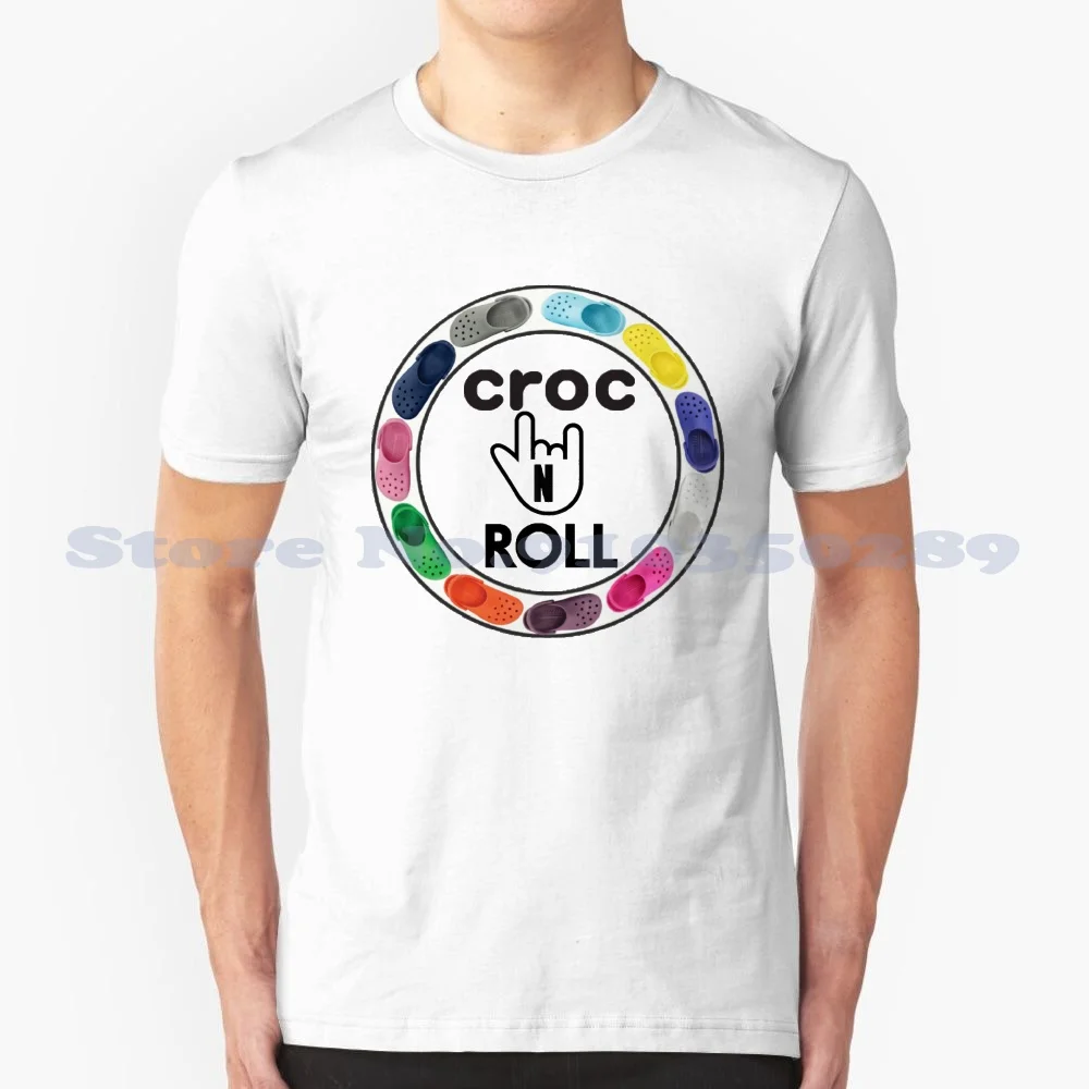 Croc N Roll 100% Cotton T-Shirt And Roll Croc N Roll Shoes Punny Trending Cheap Colorful