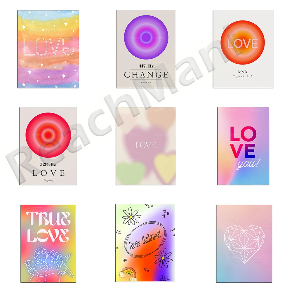 Affiche Halo, Art mural sur le thème de l'amour, Message d'ange pour les lecteurs, Art des fréquences Solfège, Cadeau spirituel, Cadeau thérapeutique, Affiche dégradée