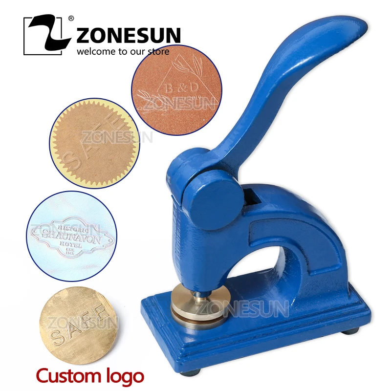 ZONESUN Design Customize Logo Embossing Seal Stainless Steel Stamp for Office Bussiness Document For Paper Inital Name Card