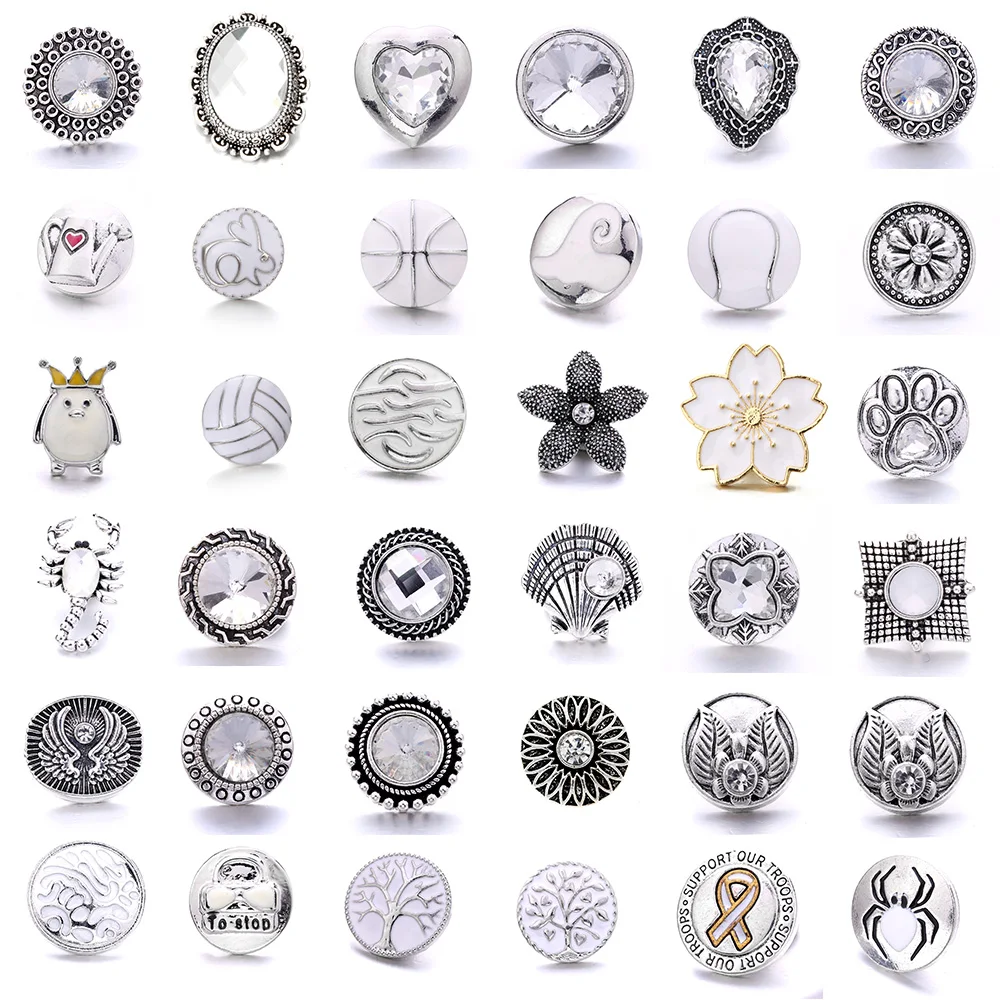 5pcs/lot New White Snap Jewelry 18mm Snap Buttons Animal Owl Butterfly Elephant Ginger Button Charm Women Fit Snap Bracelet