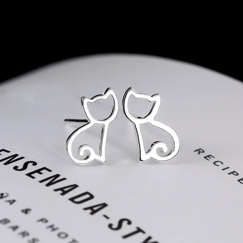 Hoge Kwaliteit 100% 925 Sterling Zilveren Oorbel Mode Leuke Kat Stud Oorbellen Cadeau Voor Vrouwen Meisjes Sterling-Zilver-sieraden