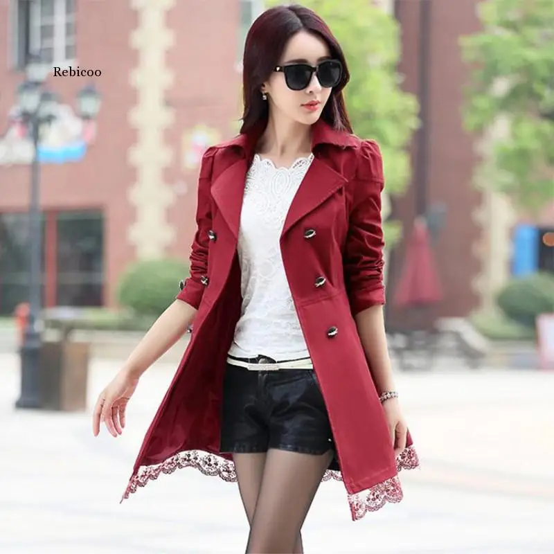 Spring/autumn Coat Women Long Sleeve Trench Coat Lace Long  Trench Coat For Women  Trench Coat Women Trench