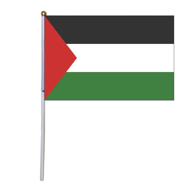 ZXZ 100pcs Palestine hand waving Flag 14*21cm Polyester PE PALE Palestine Hand Flag with plastic flagpole