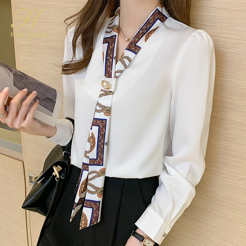 Fashion Woman Blouses 2023 Spring Chiffon Simple Office Lady Blouse Bow Shirt Casual Long Sleeve Korean OL Loose Blouses Female