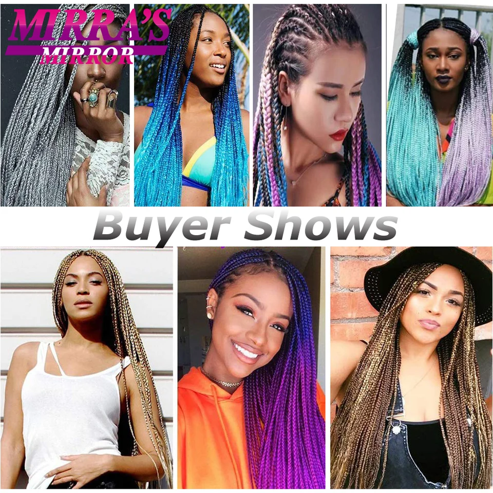 24 Pulgadas Trenzas Jumbo Sintéticas para Trenzas de Caja Degradado Extensiones para Trenzas Tres Tonos Negro Marrón Azul Rosa Mirra’s Mirror 5