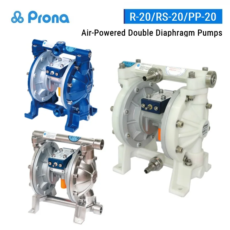 Prona Air-Powered Double Diaphragm Pumps Aluminum Alloy R-20 Stainless Steel RS-20 Painting Pneumatic Pump PP-20 Plastic Pumps