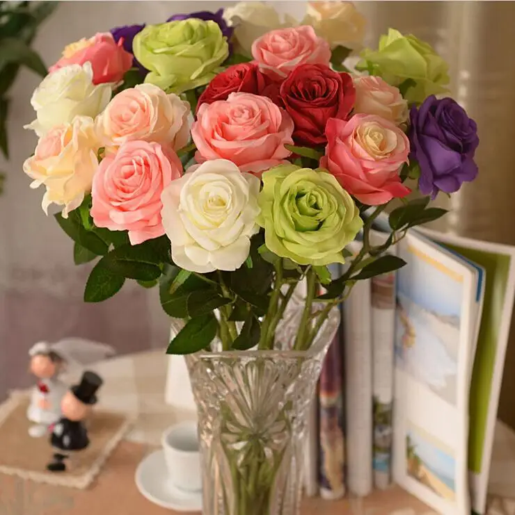 2017 New Styles Artificial Rose Silk Craft Flowers Real Touch Flowers For Wedding Christmas Room Decoration 7 Color Cheap Sale