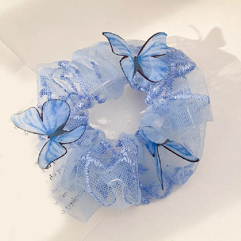 Korean Sweet Mesh Flower Scrunchie Women Girls Elastic Hair Hair Bands Butterfly Hair Ties Ponytail holders Hair Accessories