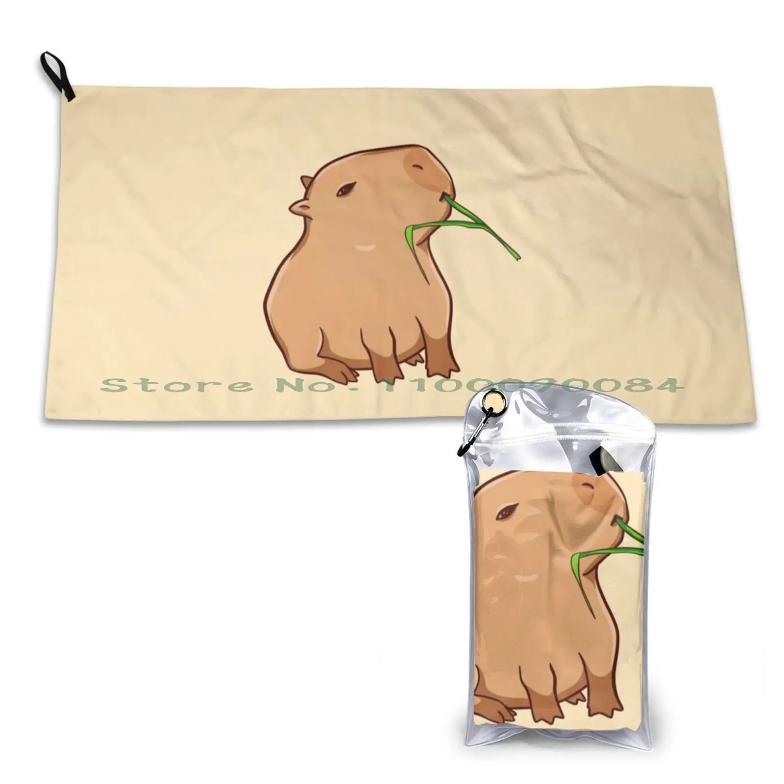 

Capybara With A Leaf , Eat Your Greens! Quick Dry Towel Gym Sports Bath Portable Capybara Capibara Animal Rodent Chilling Relax