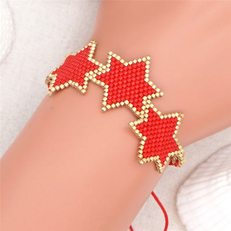 

ORZTOON Fashion Boho Ethnic Seed Beads Miyuki Bracelets For Women Red Five Pointed Star Wrap Bracelet Trendy Female Jewelry Gift