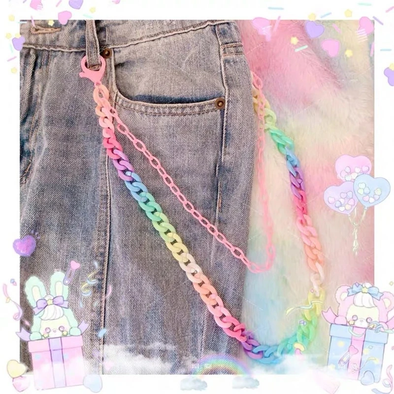 Lot's color Rainbow Candy Color cute Star keychain Plastic Acrylic Resin Chain Punk Hip-Hop Lanyard pants jk lolita Waist Chain