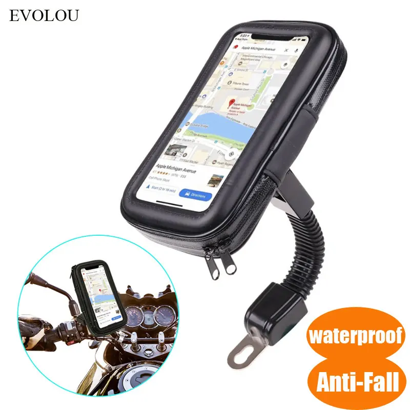 Waterproof Phone Holder Motorcycle Support Telephone Motorbike Rear View Mirror Stand Mount Case Bag for Samsung iphone Xiaomi