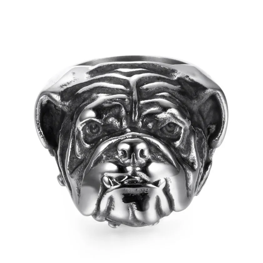 Domineering Men Silver Colour Stainless Steel Ring Titanium Steel Ring Pet Dog Ring Dog Head Ring Hip Hop Punk Ring Jewelry Gift