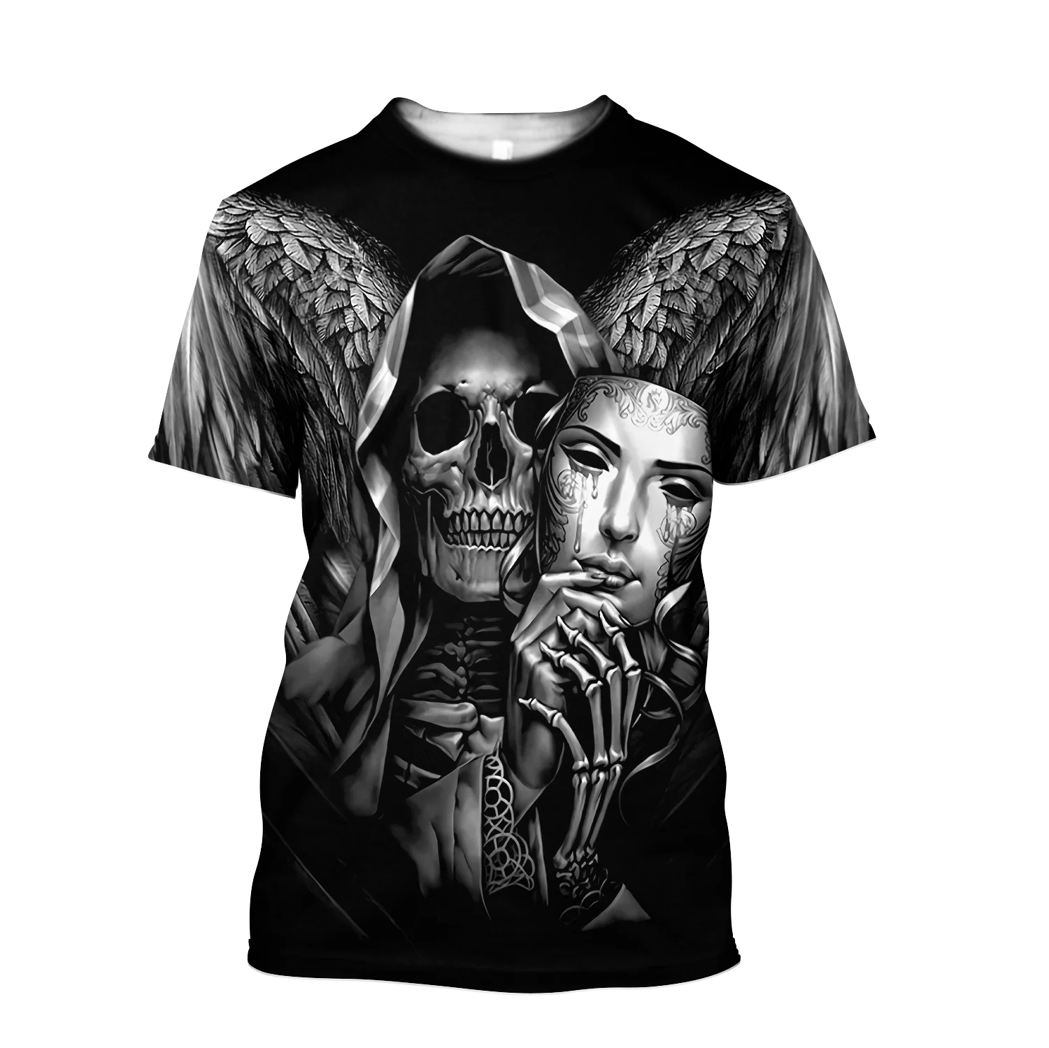 Reaper Skull Angel And Demon 3D All Over Printed Men t shirt Summer Fashion Harajuku short Sleeve Tee shirts Unisex tops TX-9