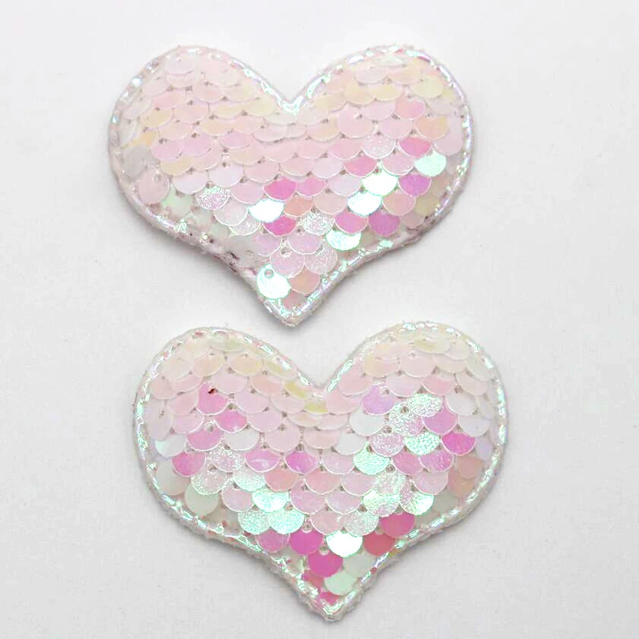 20PCS 5.5mmx 4.4mm multicolor reversible sequined heart patch hairpin glitter DIY crafts decoration mix cloth paste  aste fashio