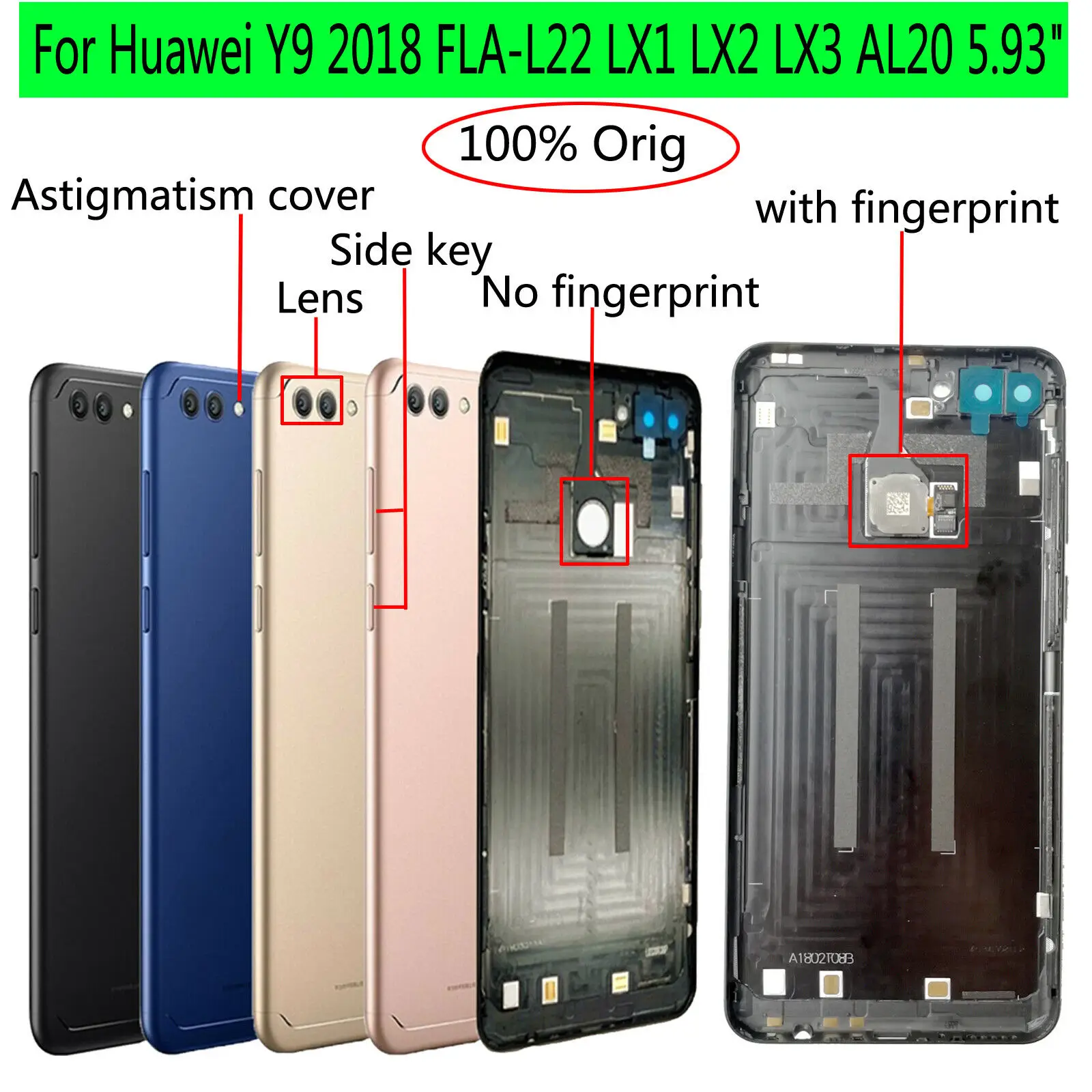 OEM For Huawei Y9 2018 FLA-L22 LX1 LX2 LX3 AL20 Rear Back Housing Battery Cover