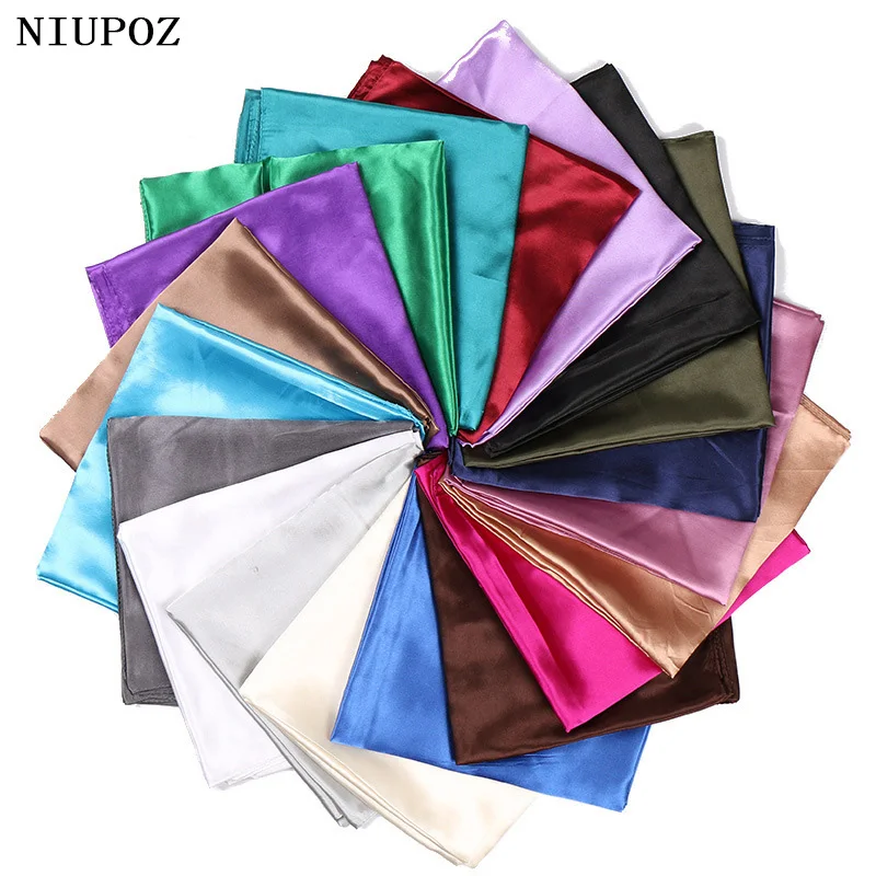 Women Fashion 90*90cm Autumn Summer Solid Color Square Imitation Silk Scarf Soft Muslim HIjab Headband