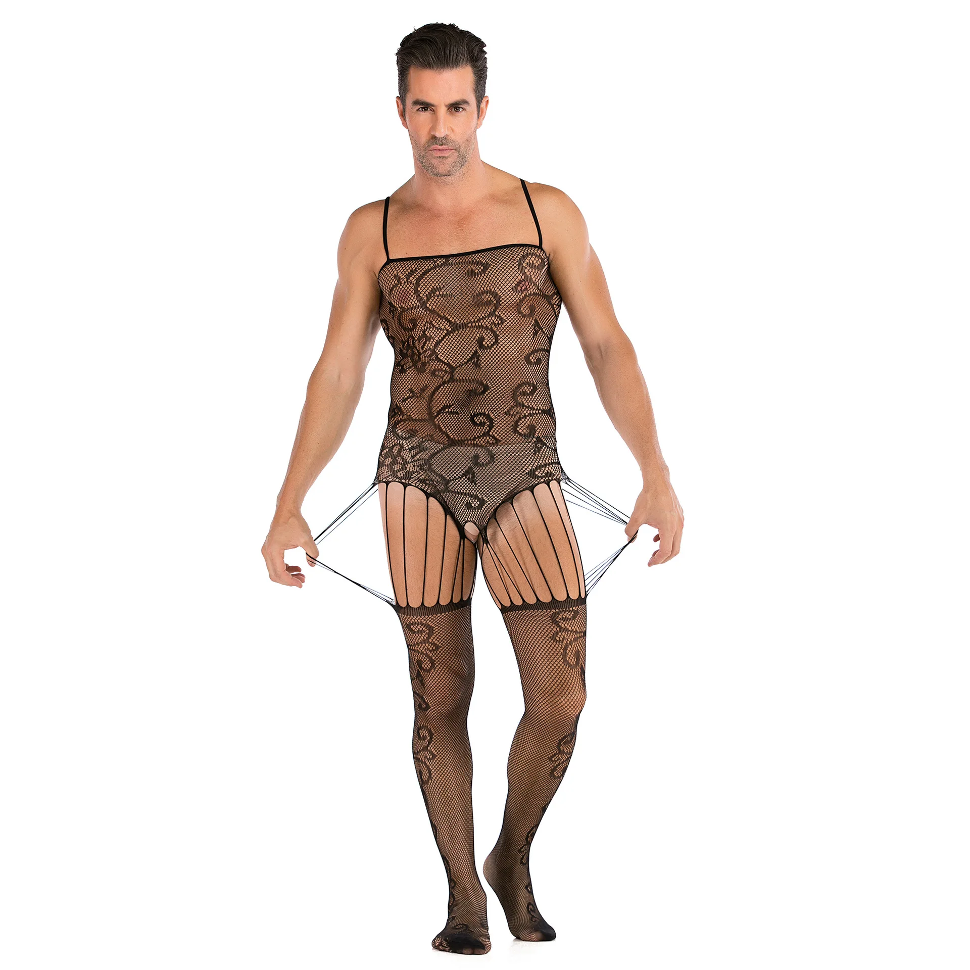 Plus Size Men Sexy Lingerie Teddy Bodysuits Man Netting Body Stocking Porno Cosplay Underwear Sexy Costumes Intimates Man Hose