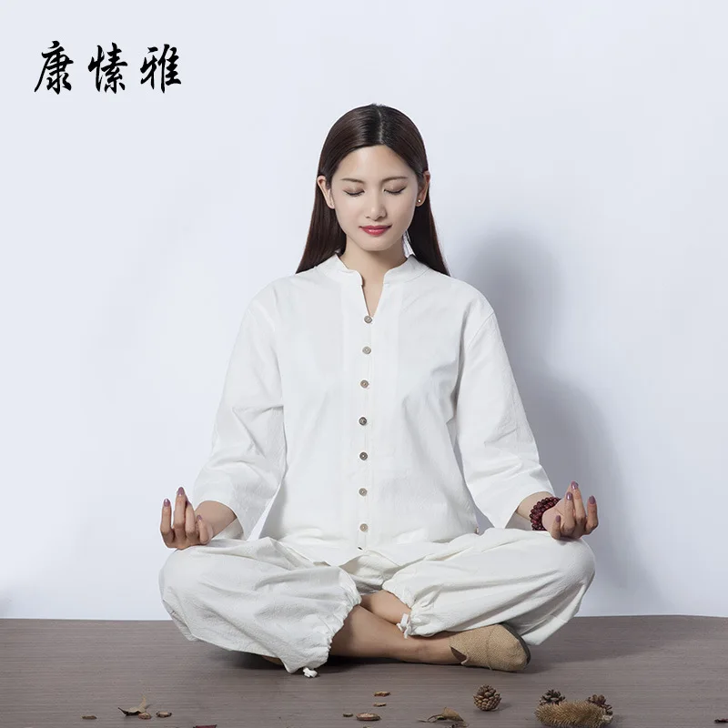 

spring summer Women Yoga Set Cotton Linen Loose Yoga Shirt Wide Leg Yoga Pant Meditataion Uniform Tai Chi Martial Arts Yoga Suit