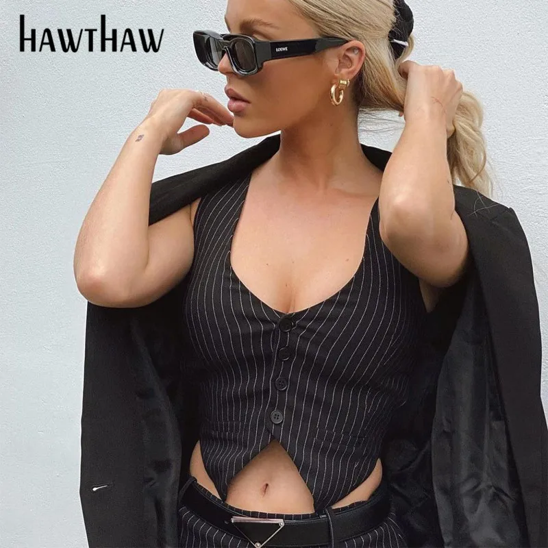 Hawthaw-Mini jupe courte rayée noire pour femme, ensemble deux pièces, tenue imbibée, vêtements d'automne, précieux, batterie en Y, streetwear, 2021